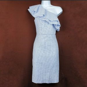 J. Crew Seersucker One Shoulder Dress
